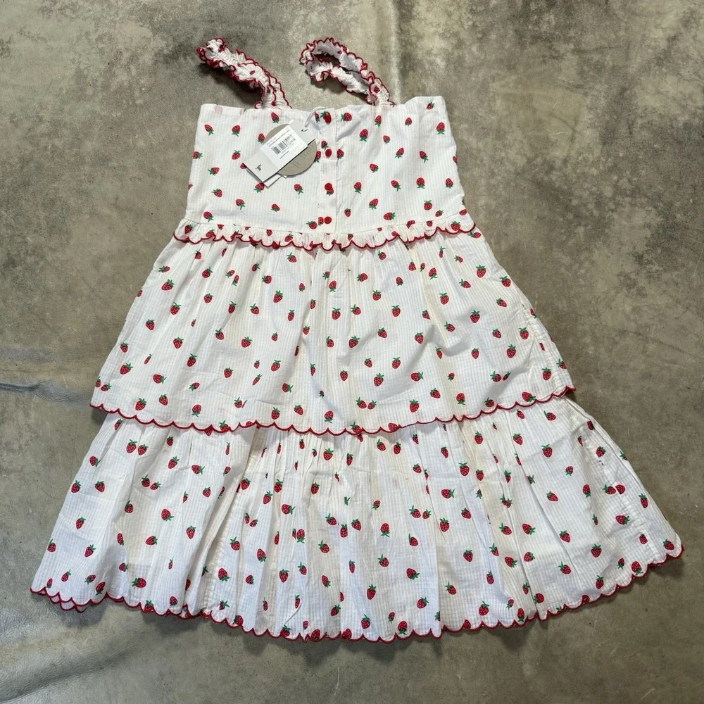 Stella McCartney Kids Dress Girls Size 12 White Red Strawberry Sleeveless Tiered - Picture 2 of 10